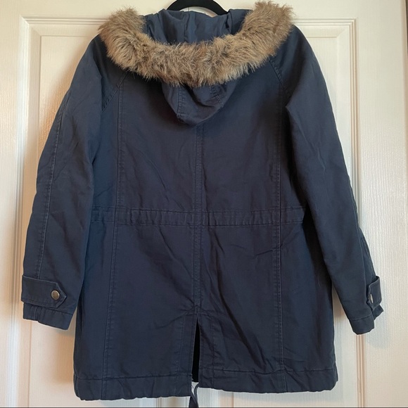 Small Rubbish Brand Navy Winter Coat with Faux Fur Trim Hood - Picture 3 of 5